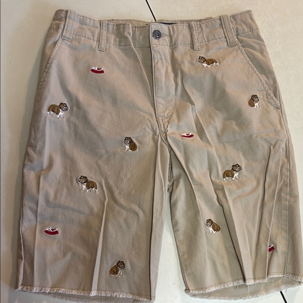 Polo by Ralph Lauren Boys’ 14 Tan Flat Front Shorts with Embroidery Bulldogs